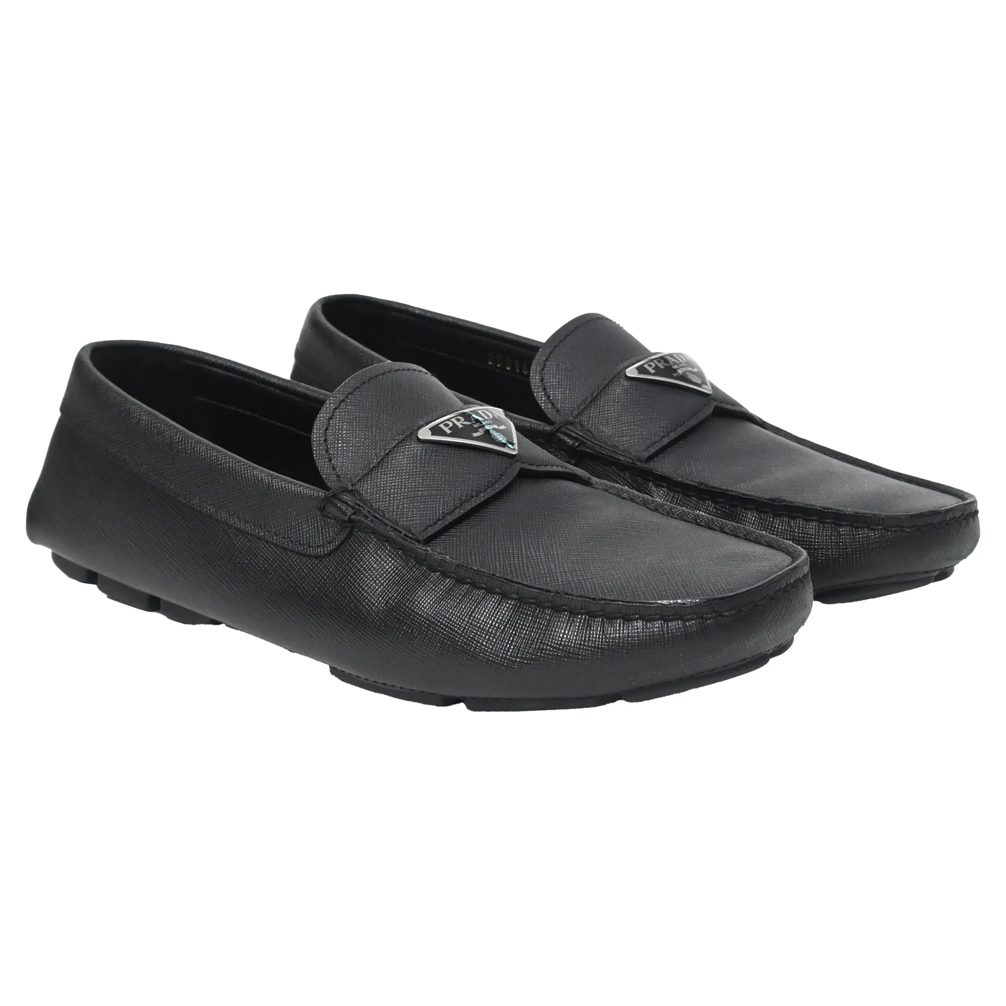 Prada Triangle-Logo Loafers in Black Saffiano Leather