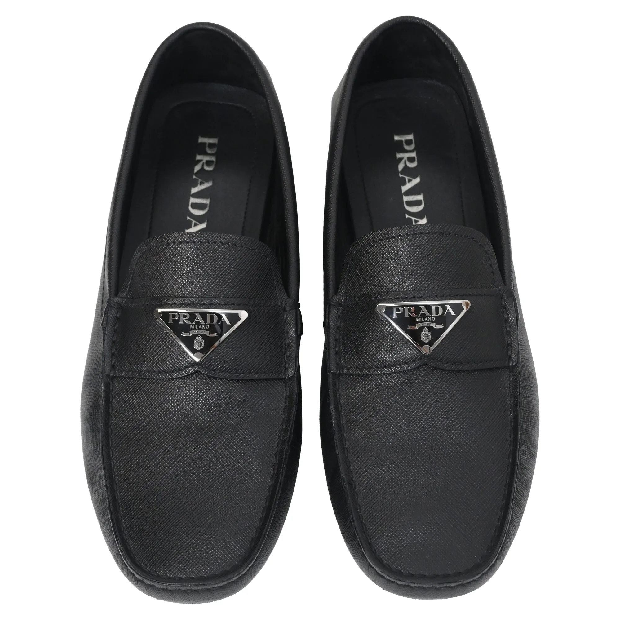 Prada Triangle-Logo Loafers in Black Saffiano Leather