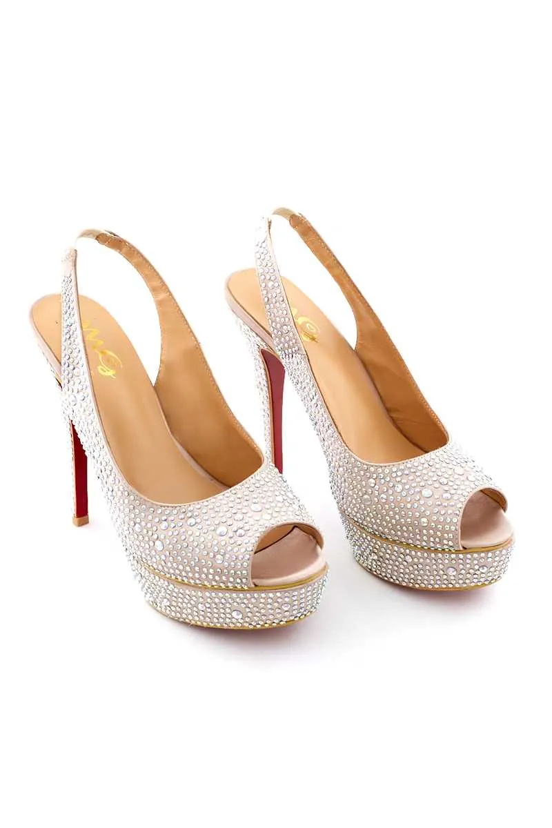 Serena - Sparkling Silver Sling Back Heels