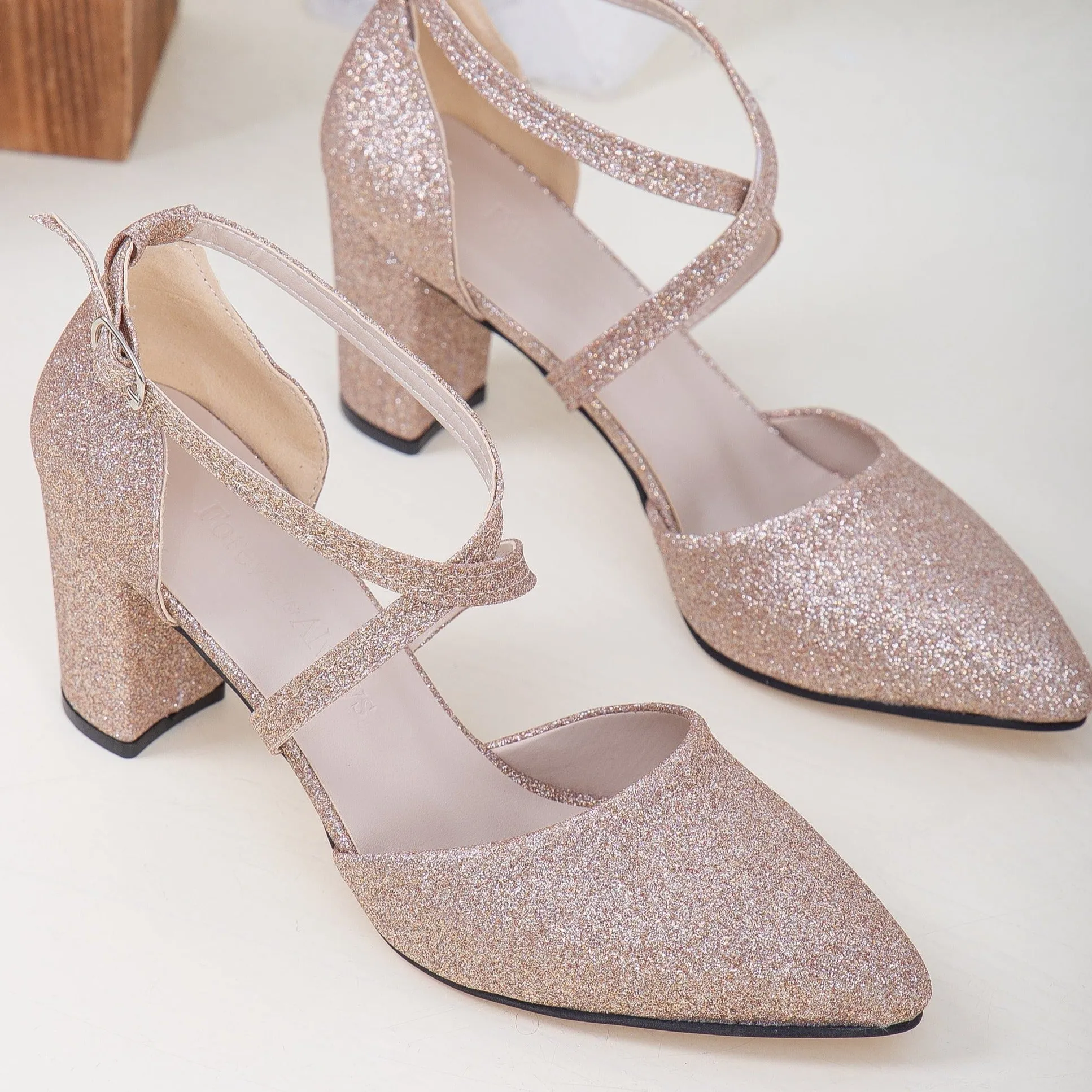 Sina - Rose Gold Glitter Wedding Shoes