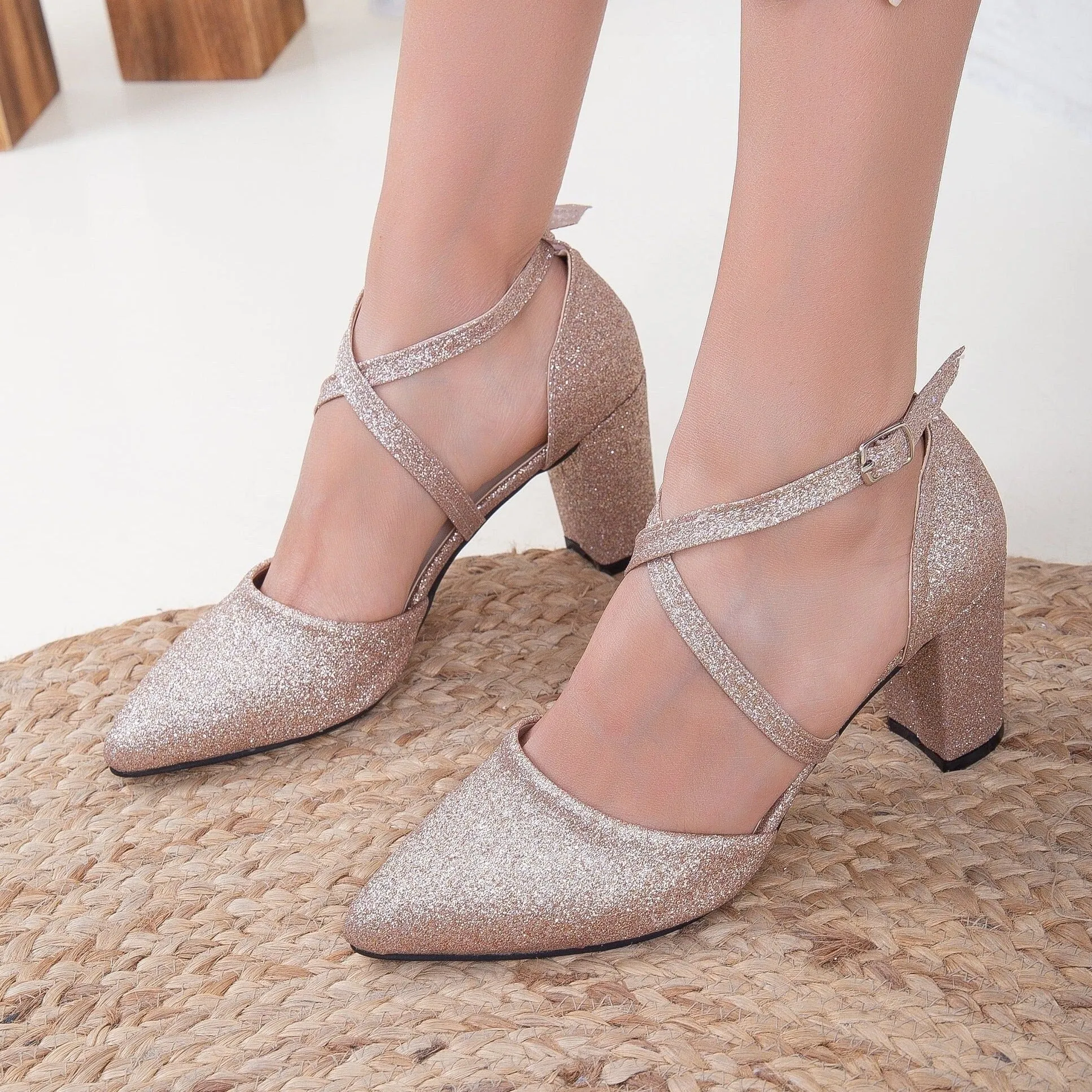 Sina - Rose Gold Glitter Wedding Shoes