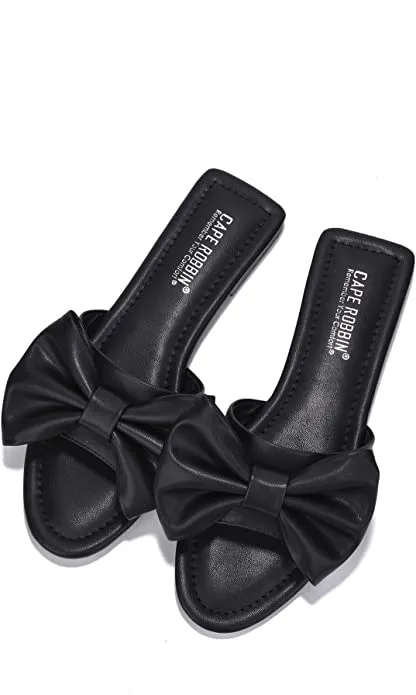 Summer Off White Vegan Leather Bow Knot Flat Sandals