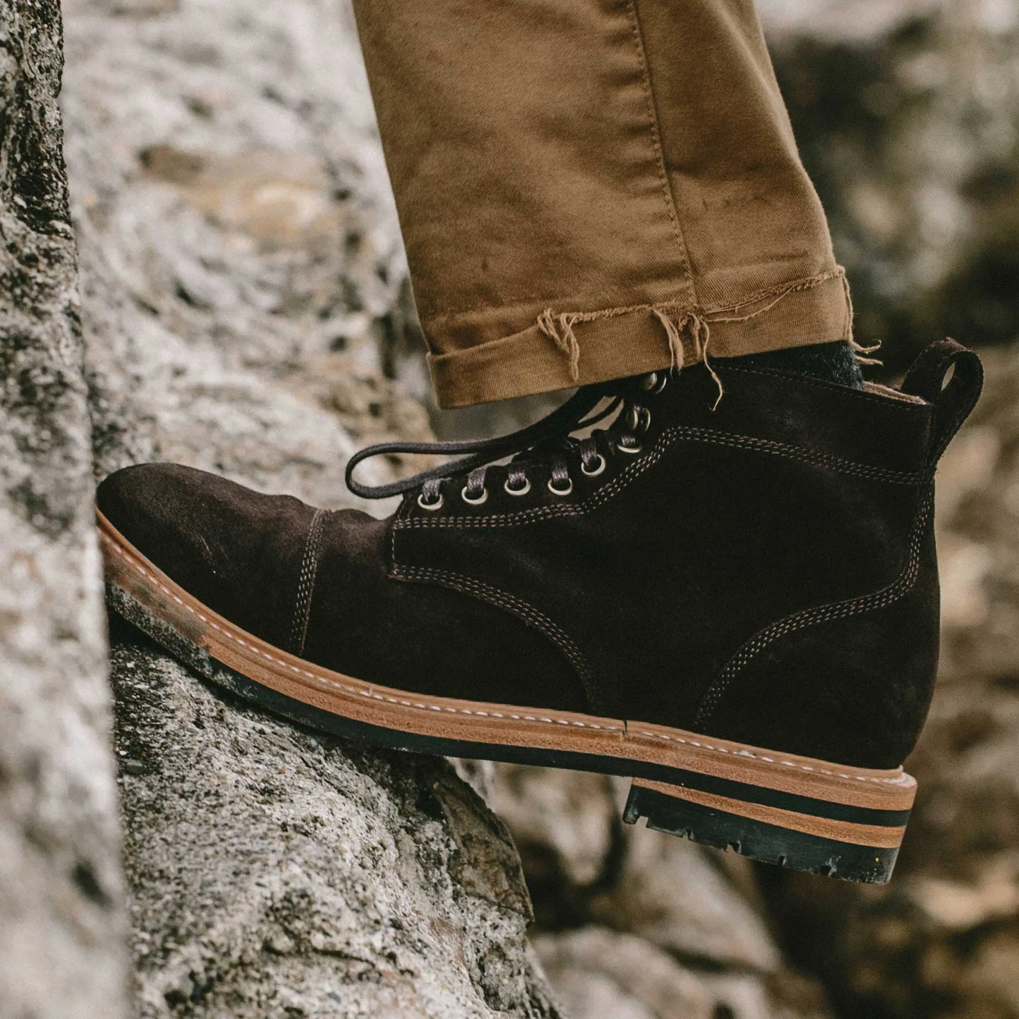 The Moto Boot in Weatherproof Chocolate Suede