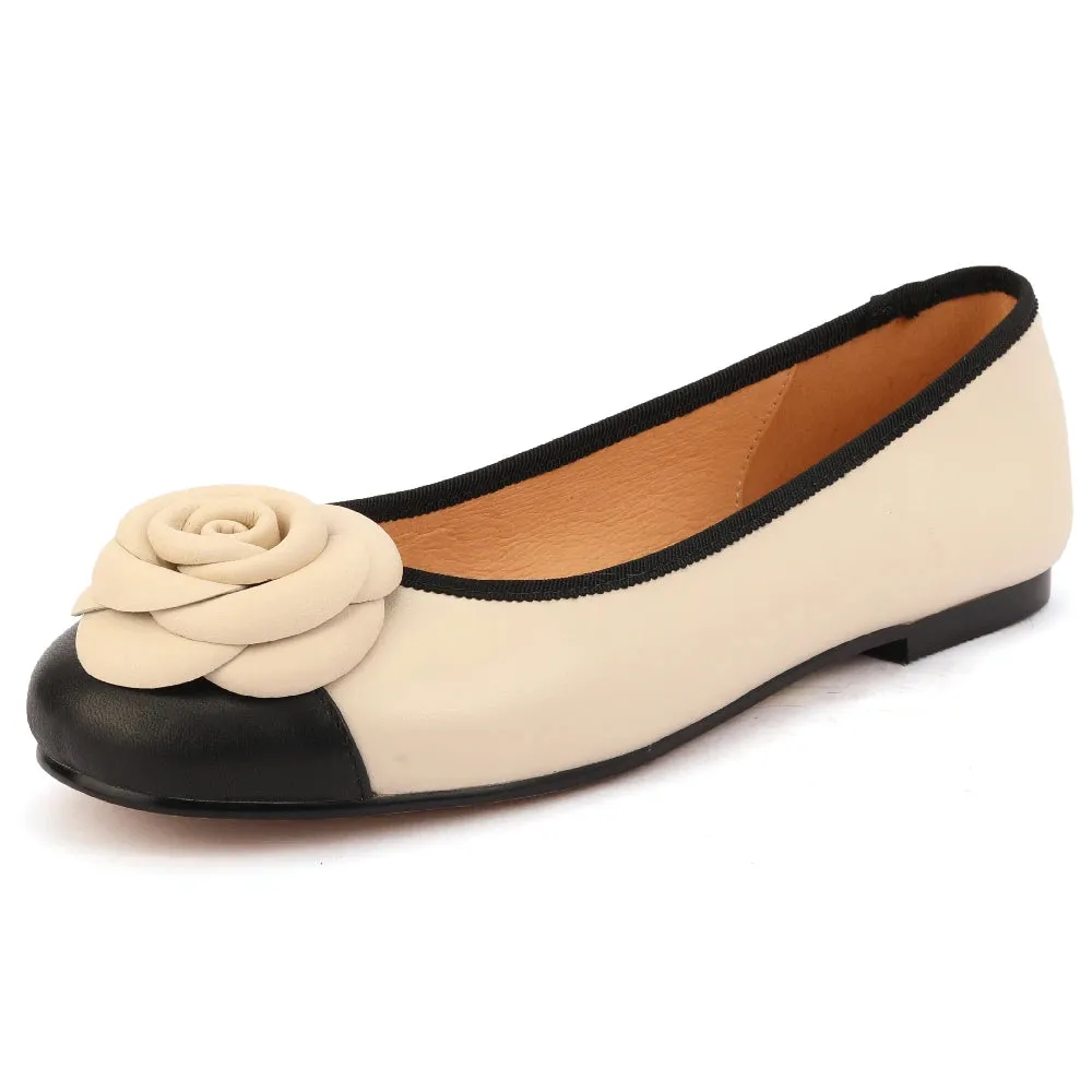 Women's Genuine Leather Round Toe Ballerinas