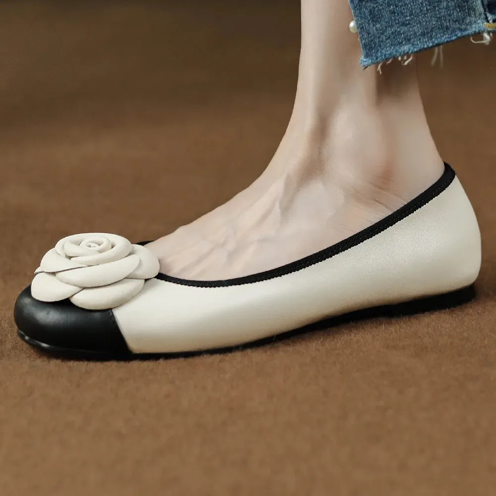 Women's Genuine Leather Round Toe Ballerinas